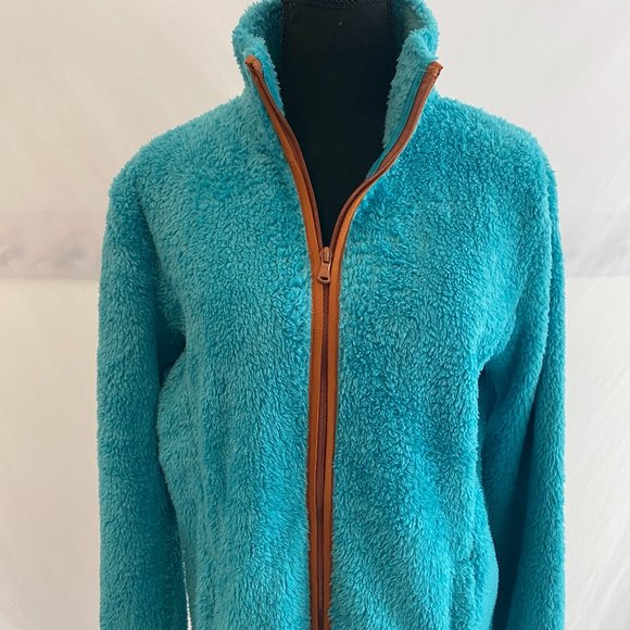 SOLD Tek Gear You've Got This Blue Contrast Brown Fleece Zip Front Jacket NWOT - Picture 8 of 15